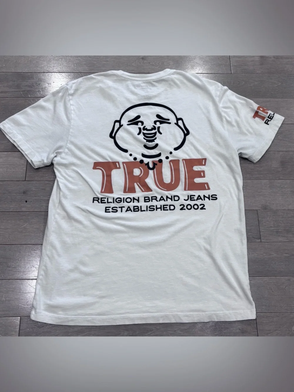 True Religion Brand Jeans White Buddha Logo Graphic Tee 100 Cotton Medium